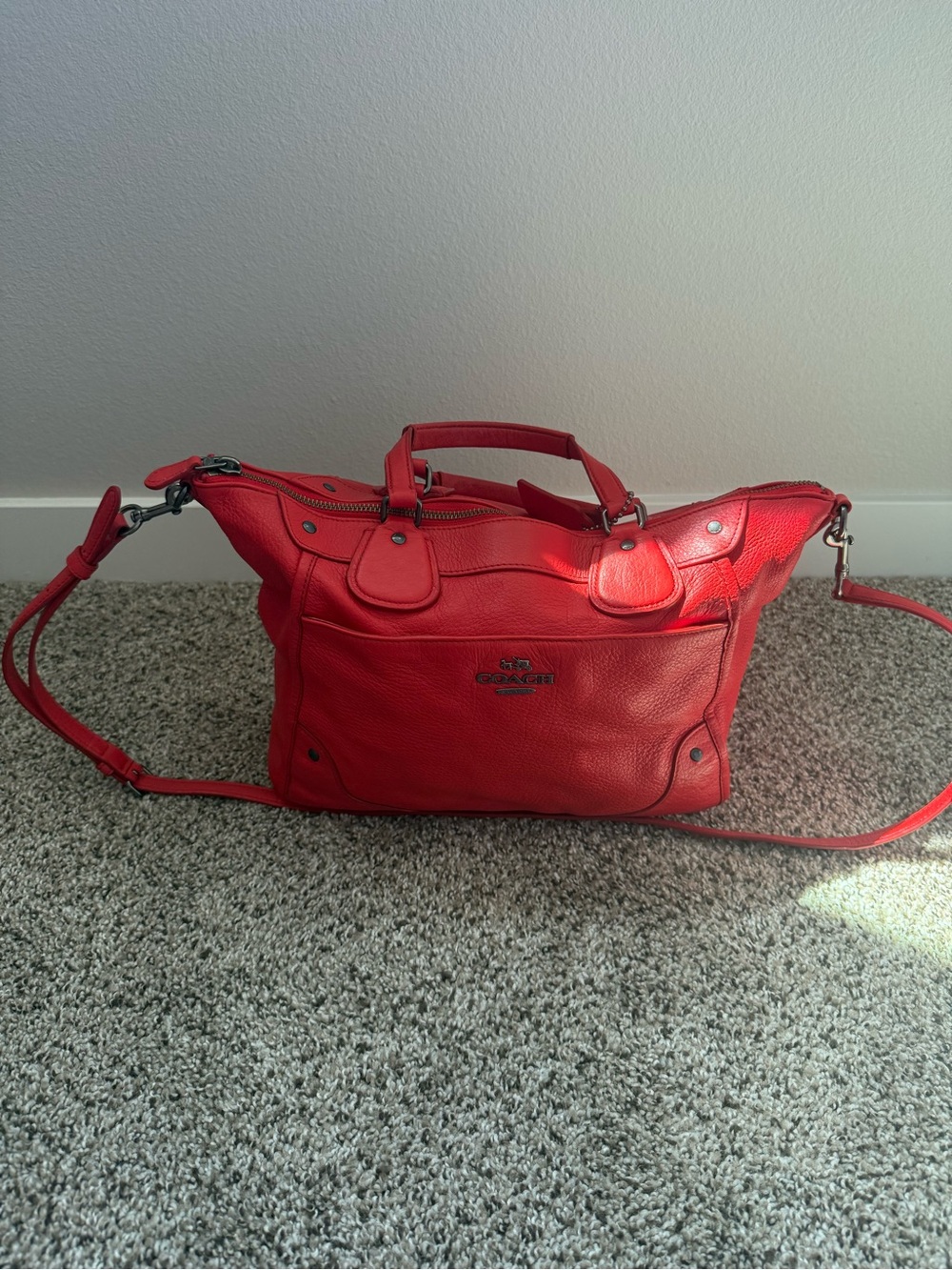 Coach Red Leather Convertible Satchel with Strap - Picture 2 of 9